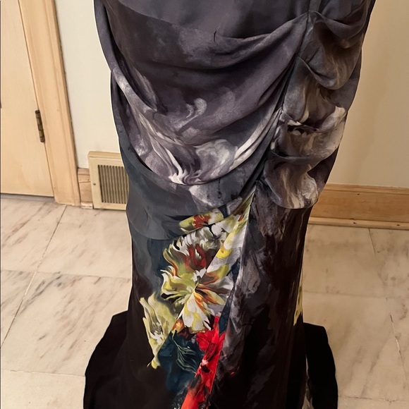 ADRIANNA PAPELL Romantic Moody Chiffon Strapless Ruched Bodice Floral Gown 18/20 - Picture 9 of 16